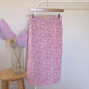 ModCloth pink floral midi skirt
